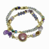 98503, ROUND SEMI PRECIOUS STONE MULTI LAYERED BEADED STRETCH BRACELET