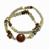 98503, ROUND SEMI PRECIOUS STONE MULTI LAYERED BEADED STRETCH BRACELET