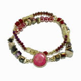 98503, ROUND SEMI PRECIOUS STONE MULTI LAYERED BEADED STRETCH BRACELET