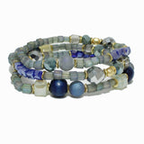 98504, SEMI PRECIOUS STONE MULTI LAYERED BEADED STRETCH BRACELET