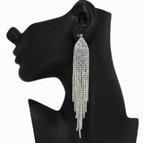 98509, PAVE RHINESTONE TASSEL DROP EARRING