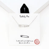 98513, GOLD DIPPED, "SAFETY PIN" DAINTY LOVE CUBIC ZIRCONIA NECKLACE