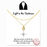 98514, GOLD DIPPED, "LIGHT IN THE DARKNESS" DAINTY CUBIC ZIRCONIA DOUBLE LAYERED NECKLACE