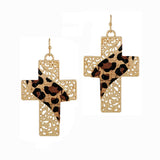98517, FILIGREE CROSS CORK ACCENT DANGLE EARRING
