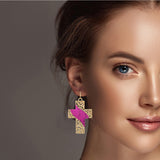 98517, FILIGREE CROSS CORK ACCENT DANGLE EARRING