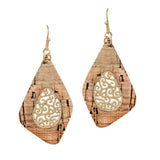 98519, GEOMETRIC CORK WITH FILIGREE ACCENT DANGLE EARRING