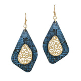 98519, GEOMETRIC CORK WITH FILIGREE ACCENT DANGLE EARRING