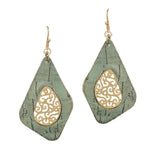 98519, GEOMETRIC CORK WITH FILIGREE ACCENT DANGLE EARRING