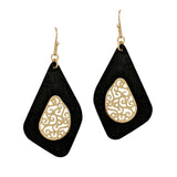 98519, GEOMETRIC CORK WITH FILIGREE ACCENT DANGLE EARRING