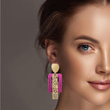 98521, GEOMETRIC CORK WITH FILIGREE ACCENT DANGLE EARRING