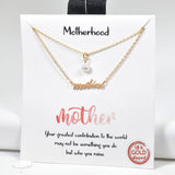 98527, GOLD DIPPED, "MOTHERHOOD" DAINTY PEARL MOTHER DOUBLE LAYERED NECKLACE
