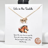 98533, GOLD DIPPED, "LIFE IN THE SADDLE" DAINTY HORSE CHARM NECKLACE