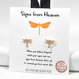 98536, GOLD DIPPED, "SIGNS FROM HEAVEN" DRAGONFLY CUBIC ZIRCONIA STUD EARRING