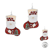 98544, CHRISTMAS GLITTER ENAMEL SANTA CLAUS SOCKS EARRING