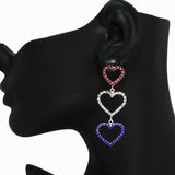 98587, HEART AMERICAN FLAG COLOR PAVE RHINESTONE DANGLE EARRING