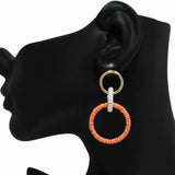 98590, STRAW RATTAN GEOMETRIC DANGLE EARRING