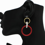 98590, STRAW RATTAN GEOMETRIC DANGLE EARRING