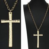 98596, BIG HAMMERED CROSS LONG PENDANT NECKLACE