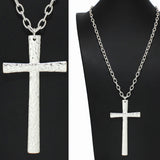 98596, BIG HAMMERED CROSS LONG PENDANT NECKLACE