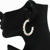 98614, MULTI RHINESTONE ACCENT ENAMEL ROUND HOOP EARRING