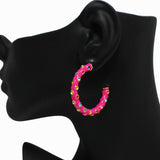 98614, MULTI RHINESTONE ACCENT ENAMEL ROUND HOOP EARRING