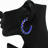 98614, MULTI RHINESTONE ACCENT ENAMEL ROUND HOOP EARRING