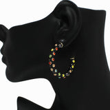 98614, MULTI RHINESTONE ACCENT ENAMEL ROUND HOOP EARRING
