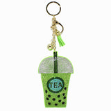 98631, BOBA TEA DRINK BLING CRYSTAL EMBELLISHED KEYCHAIN