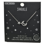 98640, GOLD DIPPED, "SPARKLE" DAINTY CRESCENT MOON & STAR CUBIC ZIRCONIA NECKLACE