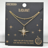 98642, GOLD DIPPED, "RADIANT" STARBURST CUBIC ZIRCONIA DOUBLE LAYERED NECKLACE