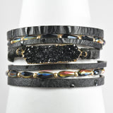 98655, DRUZY STONE FAUX LEATHER MAGNETIC CLOSURE BRACELET