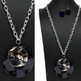 98657, DISTORTED ROUND CELLULOID LONG PENDANT NECKLACE