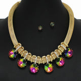 98674, CONVEX ROUND RHINESTONE ACCENT SLIDE NECKLACE