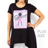98675, "BELIEVE" PINK RIBBON CRYSTAL EMBELLISHED T-SHIRT TOP