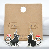 98695, CAT WITH HEART ENAMEL EARRING