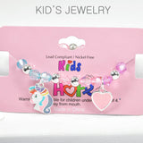 98704, UNICORN & HEART ENAMEL CHARM BEADED STRETCH BRACELET