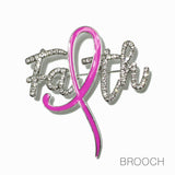 98717, FAITH PINK RIBBON ENAMEL RHINESTONE PIN BROOCH