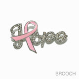 98718, HOPE PINK RIBBON ENAMEL RHINESTONE PIN BROOCH