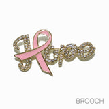 98718, HOPE PINK RIBBON ENAMEL RHINESTONE PIN BROOCH