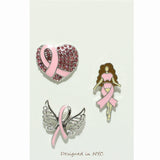 98719, PINK RIBBON LADY ENAMEL RHINESTONE PIN SET
