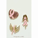 98719, PINK RIBBON LADY ENAMEL RHINESTONE PIN SET
