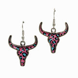 98729, WESTERN STEER HEAD ACRYLIC GLASS EARRING