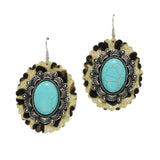 98734, WESTERN LEOPARD FAUX LEATHER WITH TURQUOISE STONE EARRING