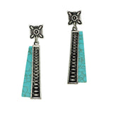 98738, WESTERN GEOMETRIC ACCENT WITH TURQUOISE STONE DANGLE EARRING