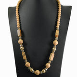 98745, HANDMADE SEMI PRECIOUS STONE WITH WOOD BEADED LONG NECKLACE