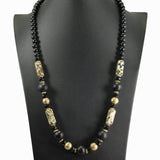 98745, HANDMADE SEMI PRECIOUS STONE WITH WOOD BEADED LONG NECKLACE