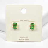 98746, GOLD DIPPED BRASS, RECTANGLE RHINESTONE ACCENT STUD EARRING