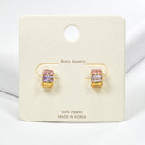 98746, GOLD DIPPED BRASS, RECTANGLE RHINESTONE ACCENT STUD EARRING