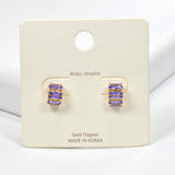 98746, GOLD DIPPED BRASS, RECTANGLE RHINESTONE ACCENT STUD EARRING