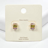 98746, GOLD DIPPED BRASS, RECTANGLE RHINESTONE ACCENT STUD EARRING
